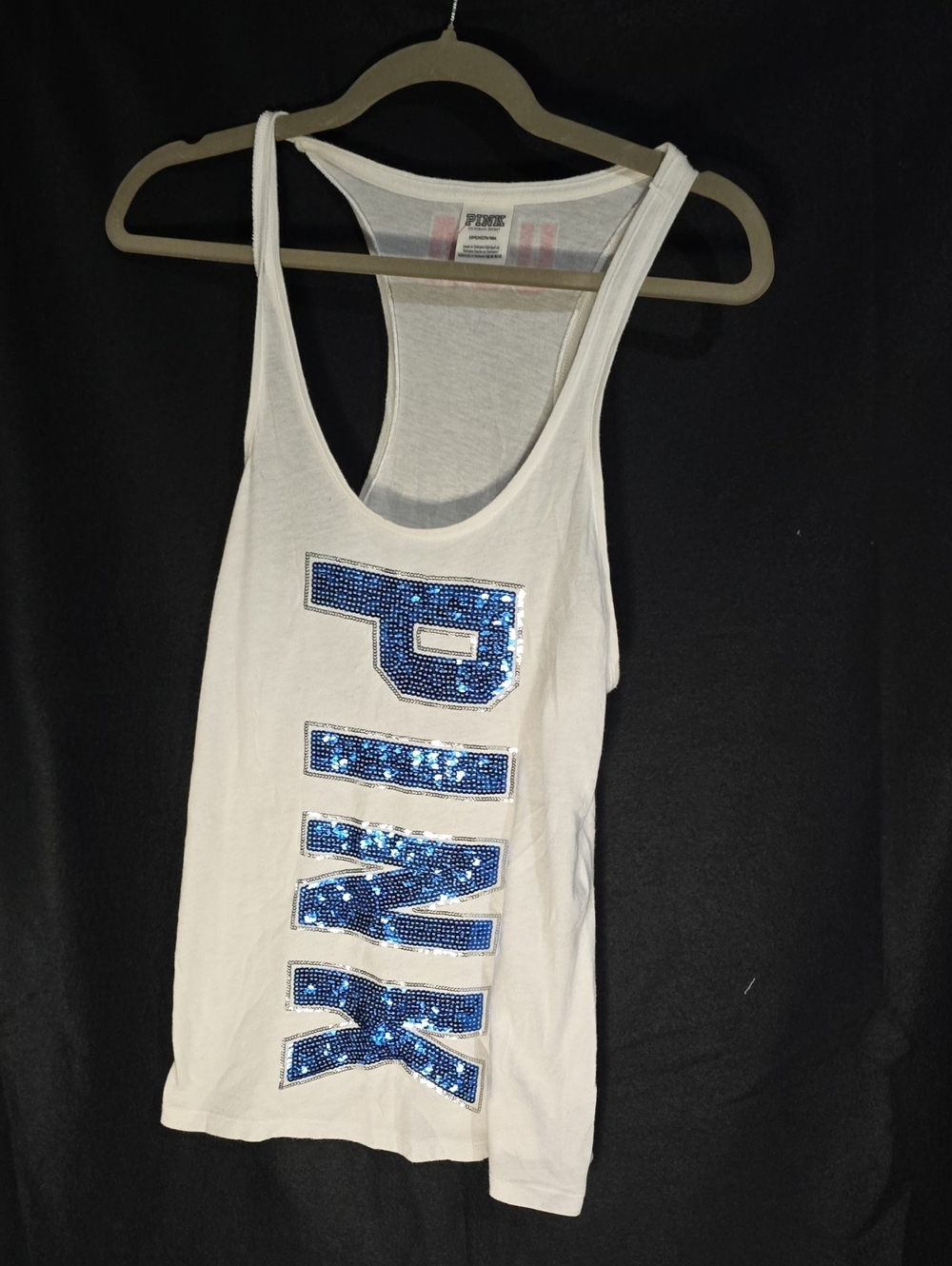 PINK Victoria's Secret White Tank with Blue Sequin PINK Logo